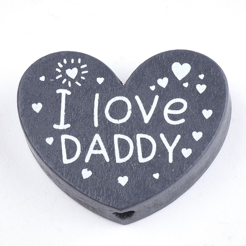 Drevené korálky srdiečko I love Daddy 23x29x7mm, 20 ks