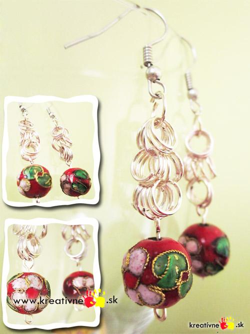 Kovové korálky CLOISONNE tmavočervená