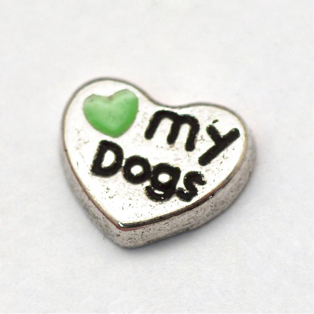 Kovové kabošon srdiečka Love my dog 7x8.5x1.7mm, 10 ks