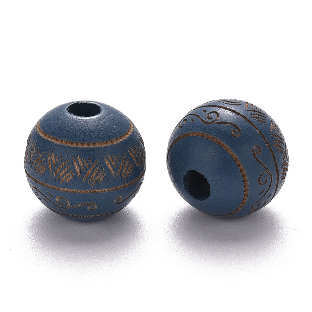 Maľované korálky z prírodného dreva so vzorom 16x15mm, 10 ks