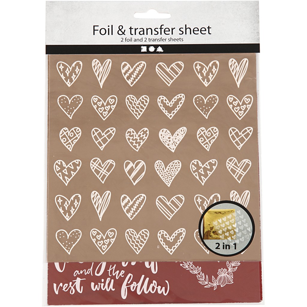 Deco fólia + transfer šablóna Srdce, 2 x 2 ks