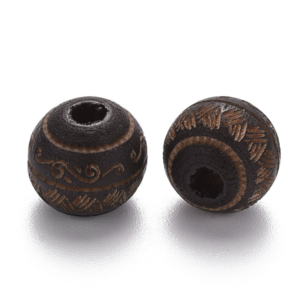 Maľované korálky z prírodného dreva so vzorom 10x9mm, 10 ks