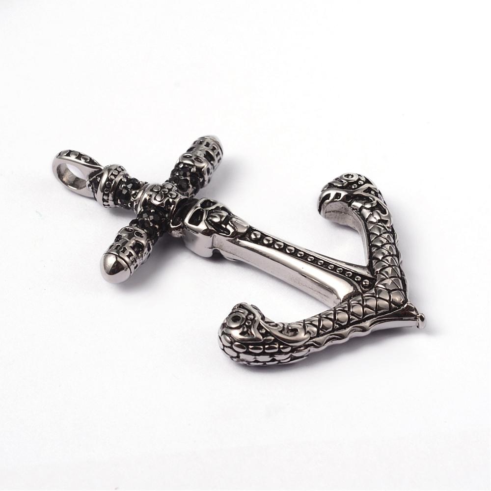 Prívesok Kotva s lebkou z nehrdzavejúcej ocele 26x29.5mm, 1 ks