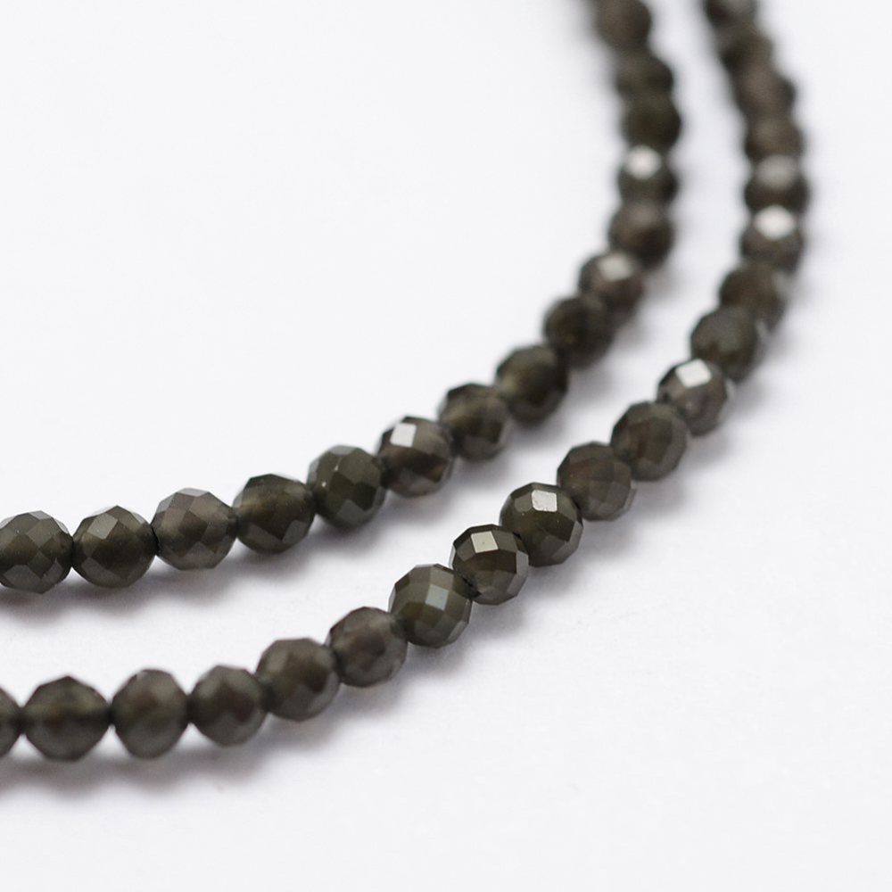 Korálky z prírodného kameňa brúsený Obsidián 2mm, 50 ks