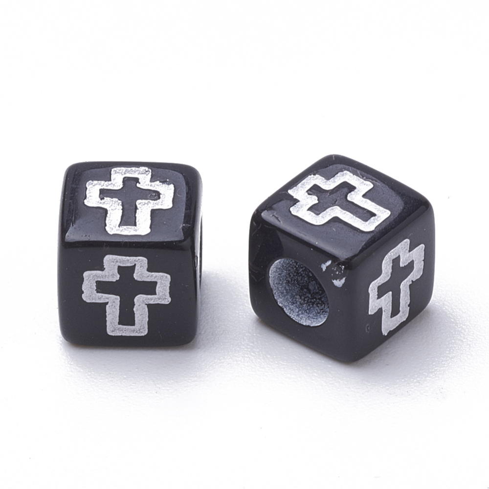 Plastové korálky s krížom 6x6x6mm, 10 g