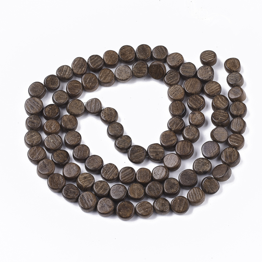 Drevené voskované korálky 9~10.5x9~10.5x4.5~5.5mm, 86 ks