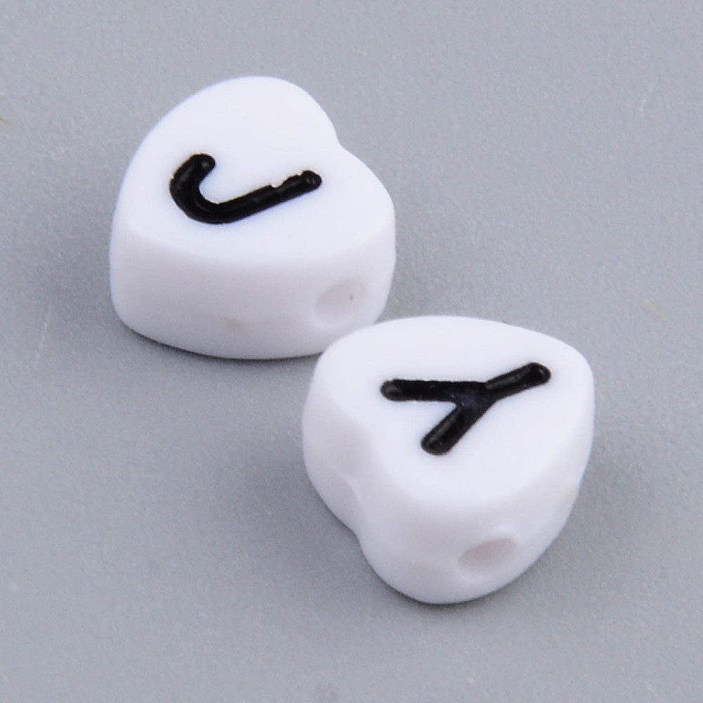 Plastové Korálky Srdiečka písmená 7x7x4mm, 10 g