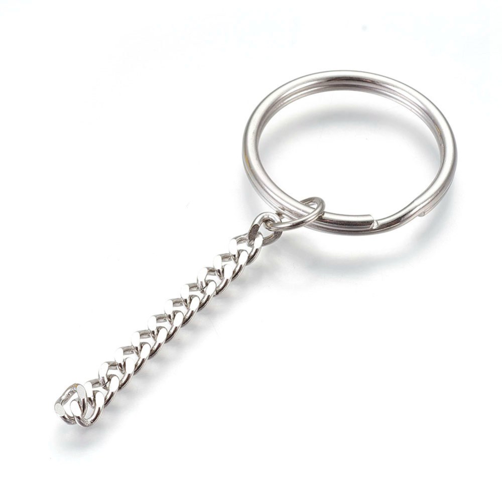 Krúžok + retiazka na kľúče z nerezovej ocele 76x30x3mm, 5 ks