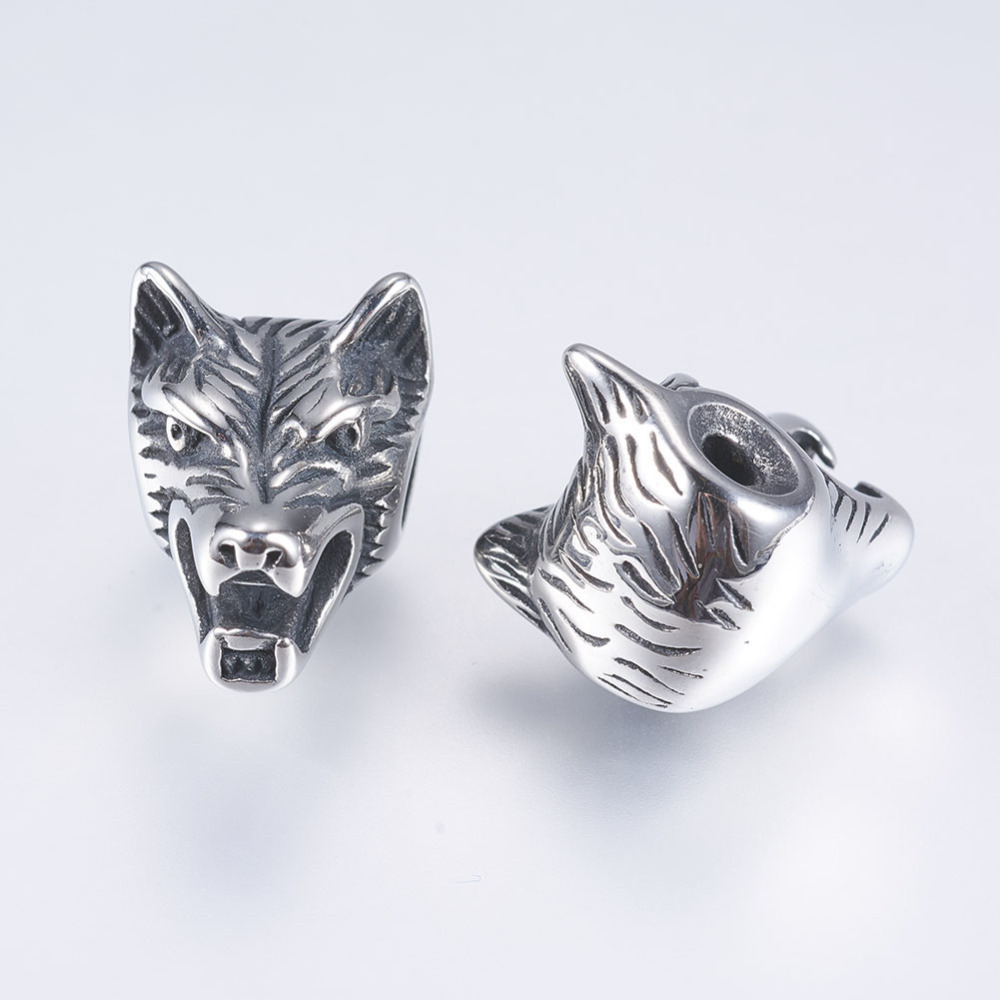 Kovová korálka Vlk z chirurgickej ocele 12x11x14mm, 1 ks