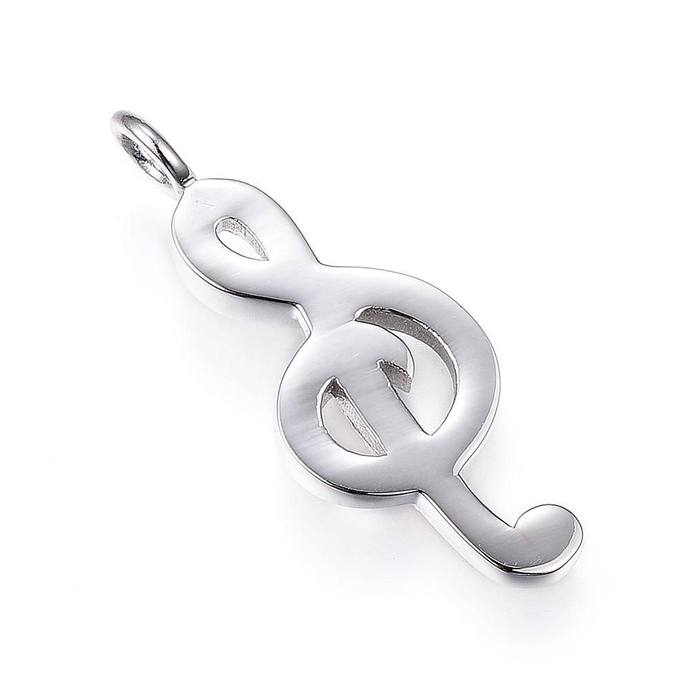 Kovový prívesok Husľový kľúč z chirurgickej ocele 37x13.5x6mm, 1 ks