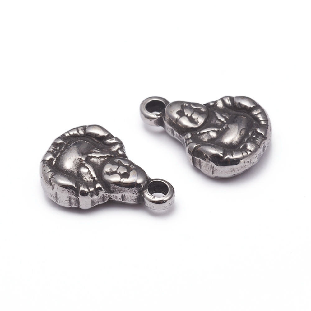 Kovový prívesok Budha z chirurgickej ocele 15x10.5x4.5mm, 1 ks