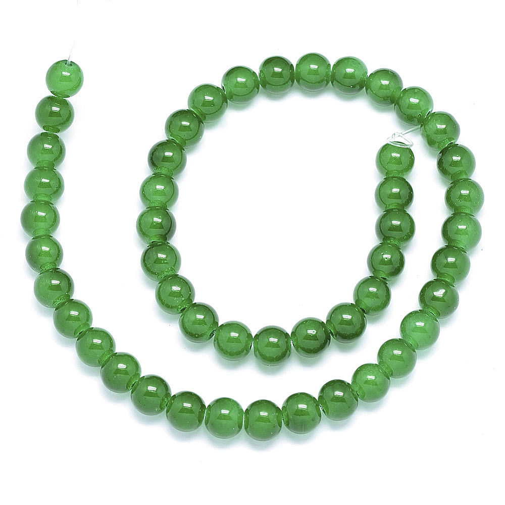 Sklenené korálky imitácia Nefritu 6mm, 67 ks