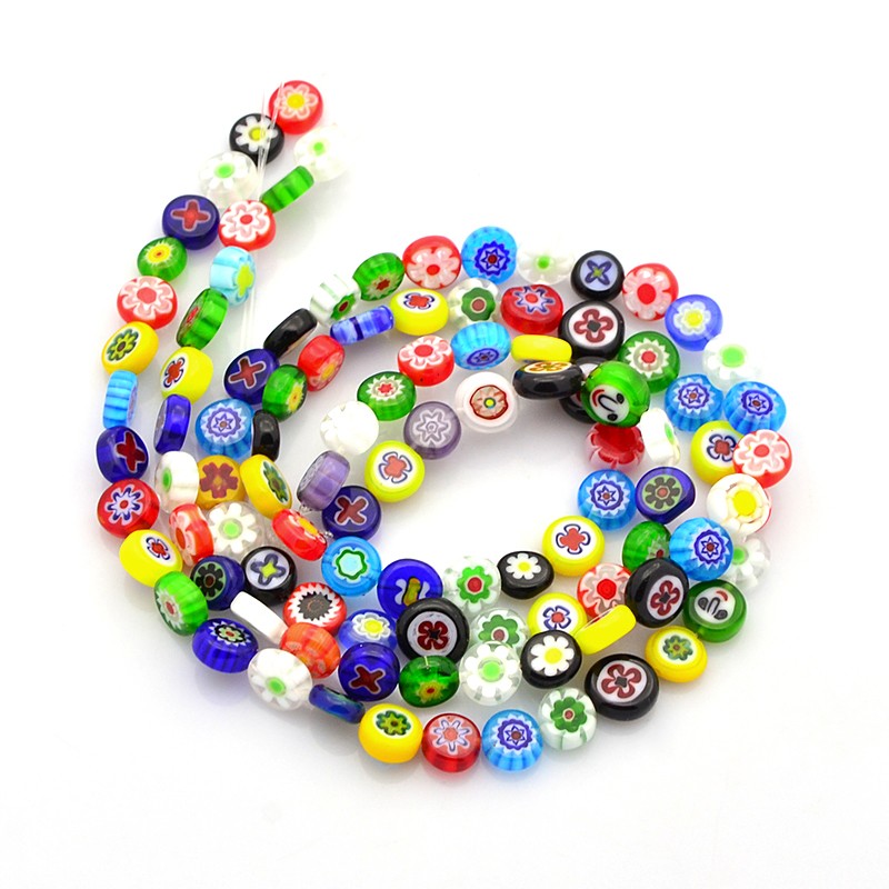 Korálky Millefiori 7~9x3mm, 52 ks