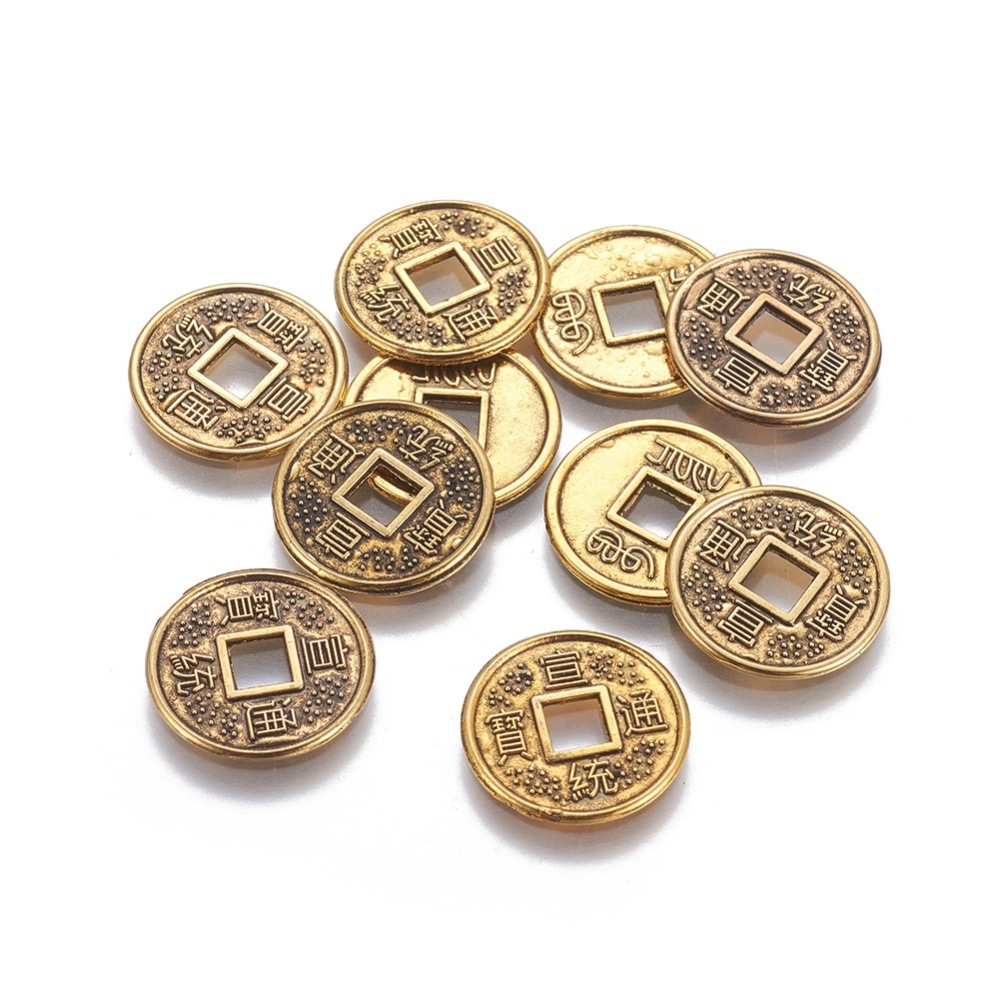 Kovové korálky mince Feng Shui 15x1mm, 10 ks