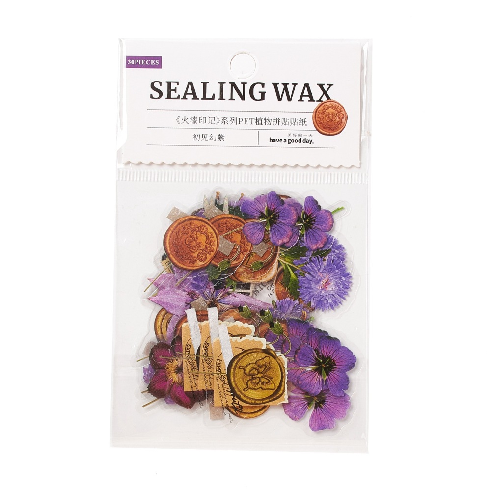 Nálepky Kvet s pečiatkou 56~59x24~47x0.1mm, 30ks/bal.