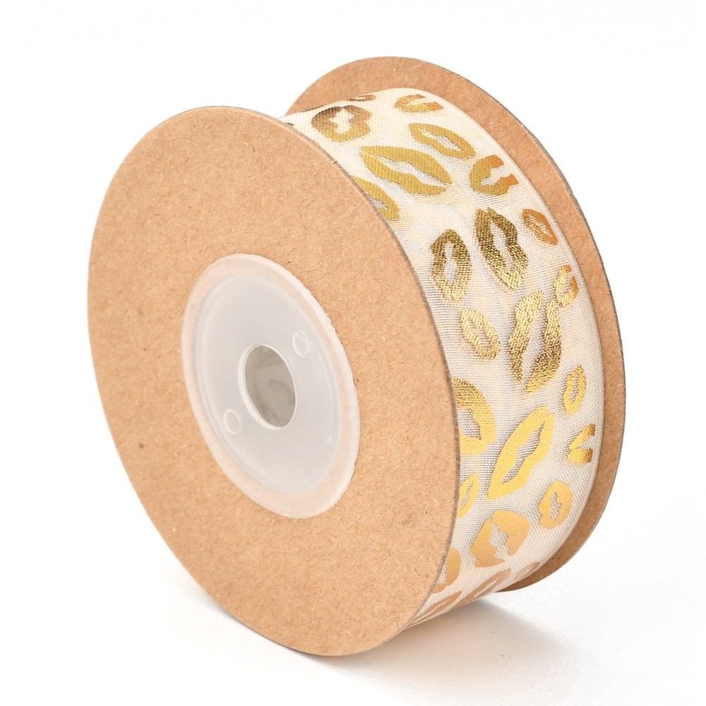 Organzová stuha so zlatou potlačou 25mm, 10m/bal.