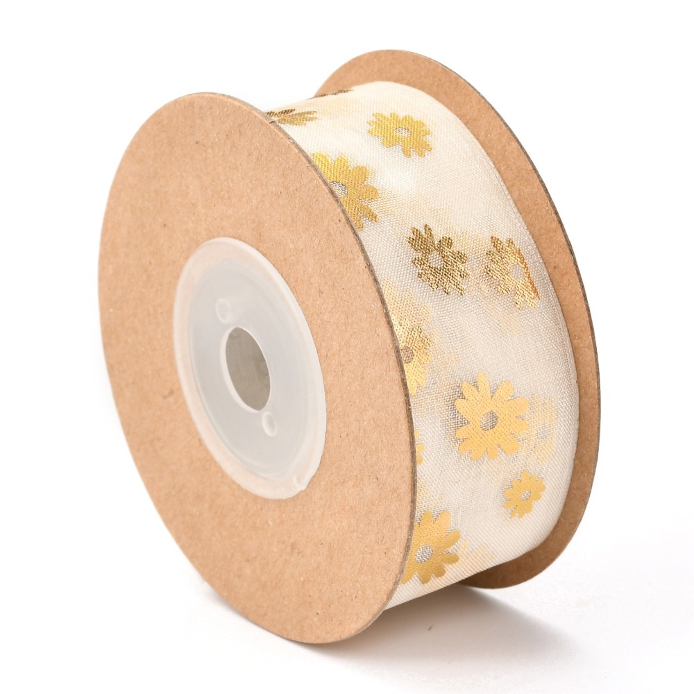 Organzová stuha so zlatou potlačou 25mm, 10m/bal.