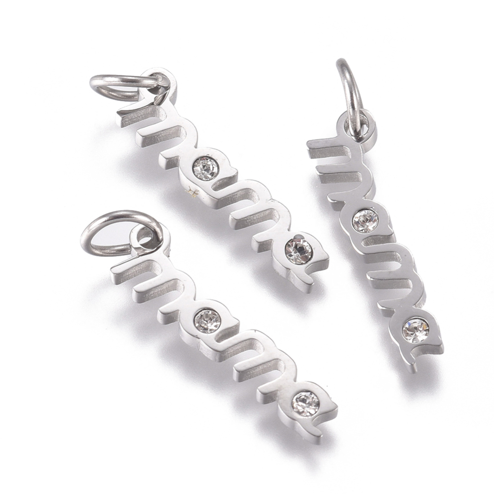 Kovový prívesok Nápis Mama so zirkóniom z chirurgickej ocele 17x4.5x1.5mm, 1 ks