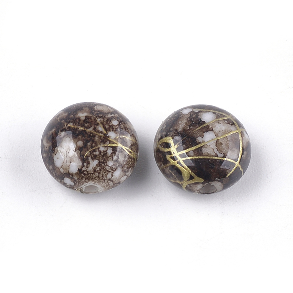 Plastové korálky maľované striekaním a kreslením, ploché okrúhle, 10,5 x 6,5 mm, 50 ks / balenie