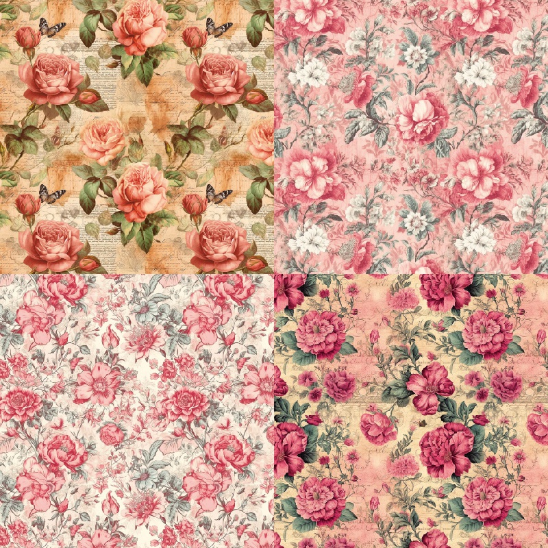 Scrapbook Papier Ružové kvety, 152 x 152 mm, 24ks/bal.