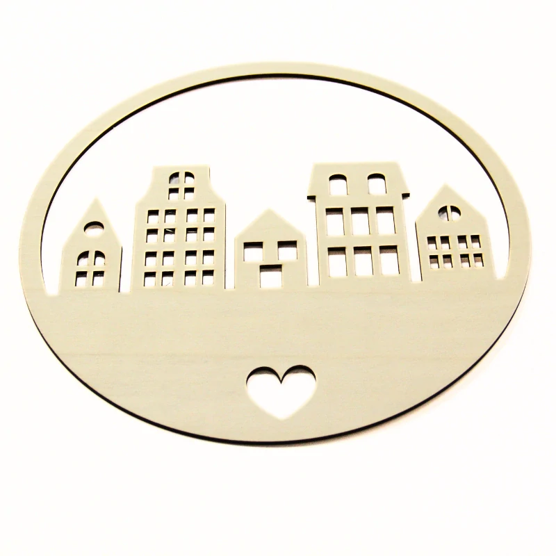 Drevený veniec s domčekmi 27,3x27,3 cm, 1 ks