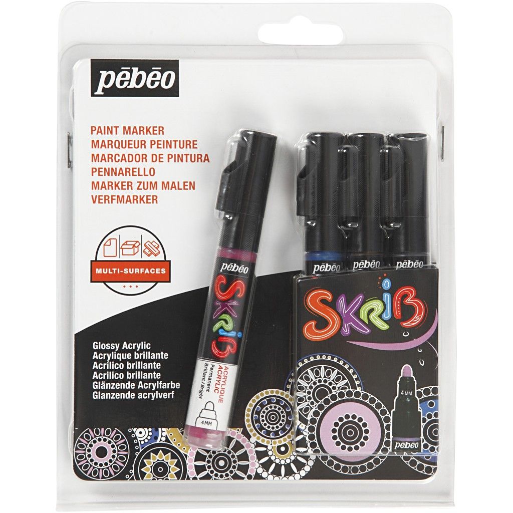 Akrylové fixky Pébéo Skrib metalické 4mm, 4ks