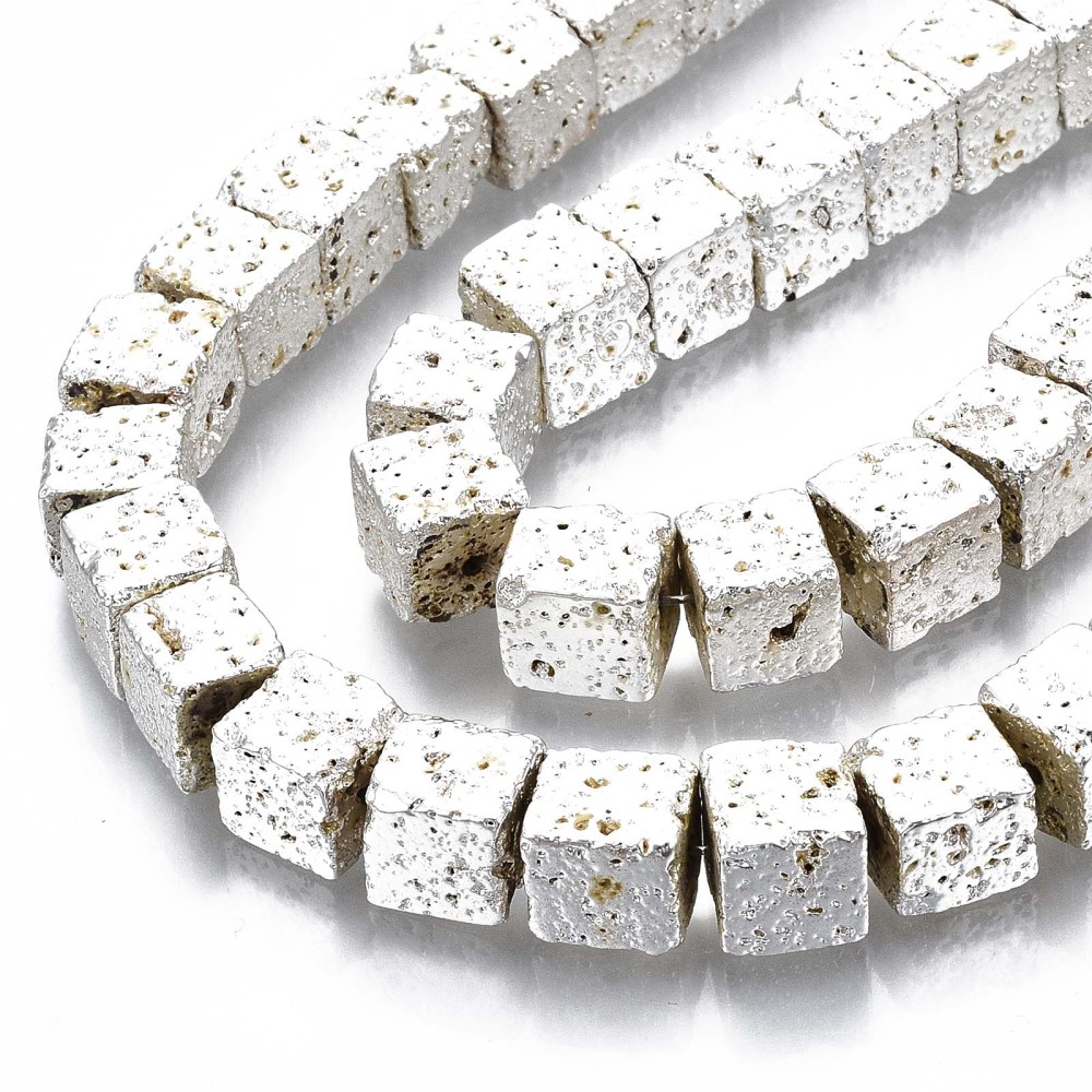 Lávový kameň (galvanizovaný) korálky 8x8x8mm, 48 ks