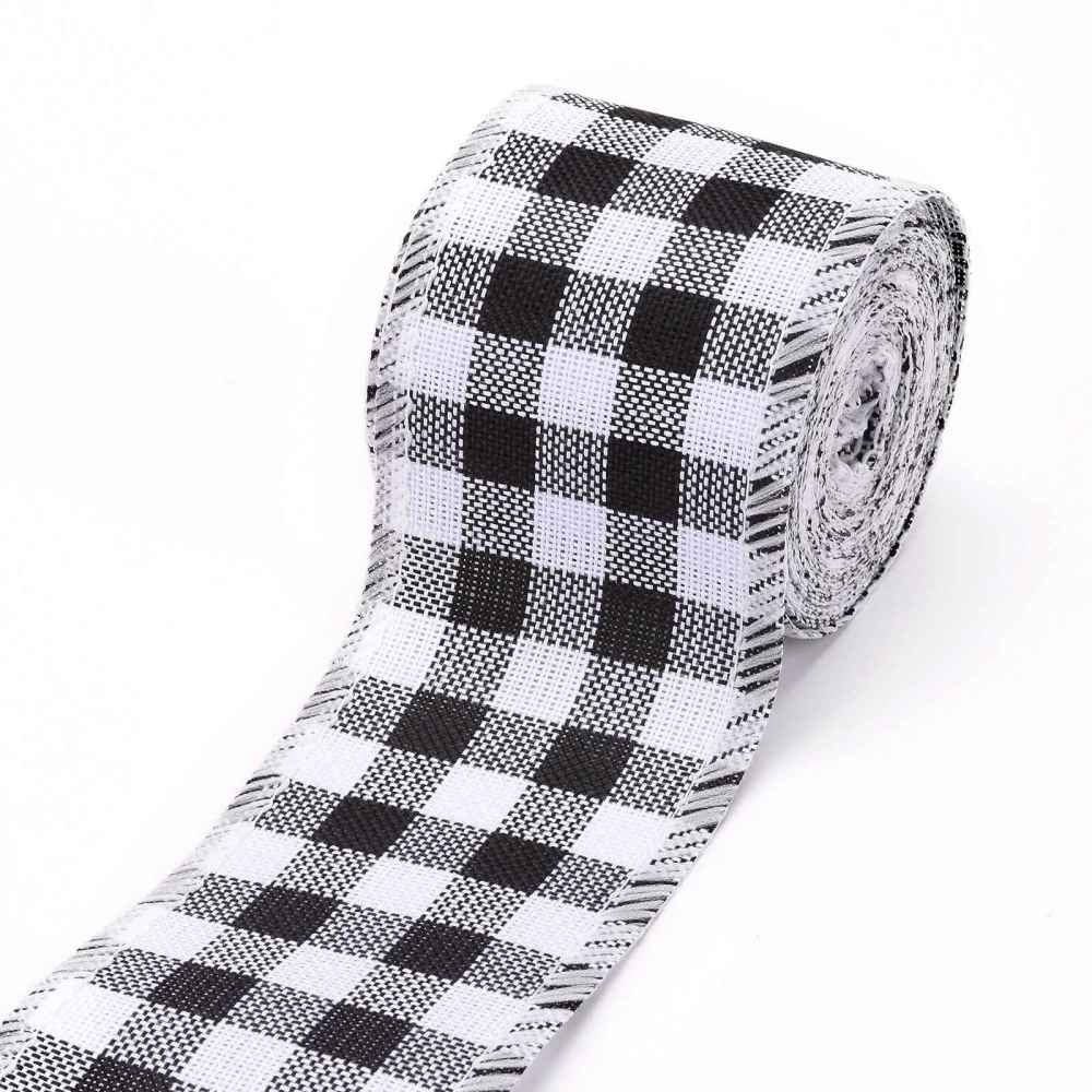 Imitácia jutovej stuhy Károvaná s drôtikom 60mm, 5 m