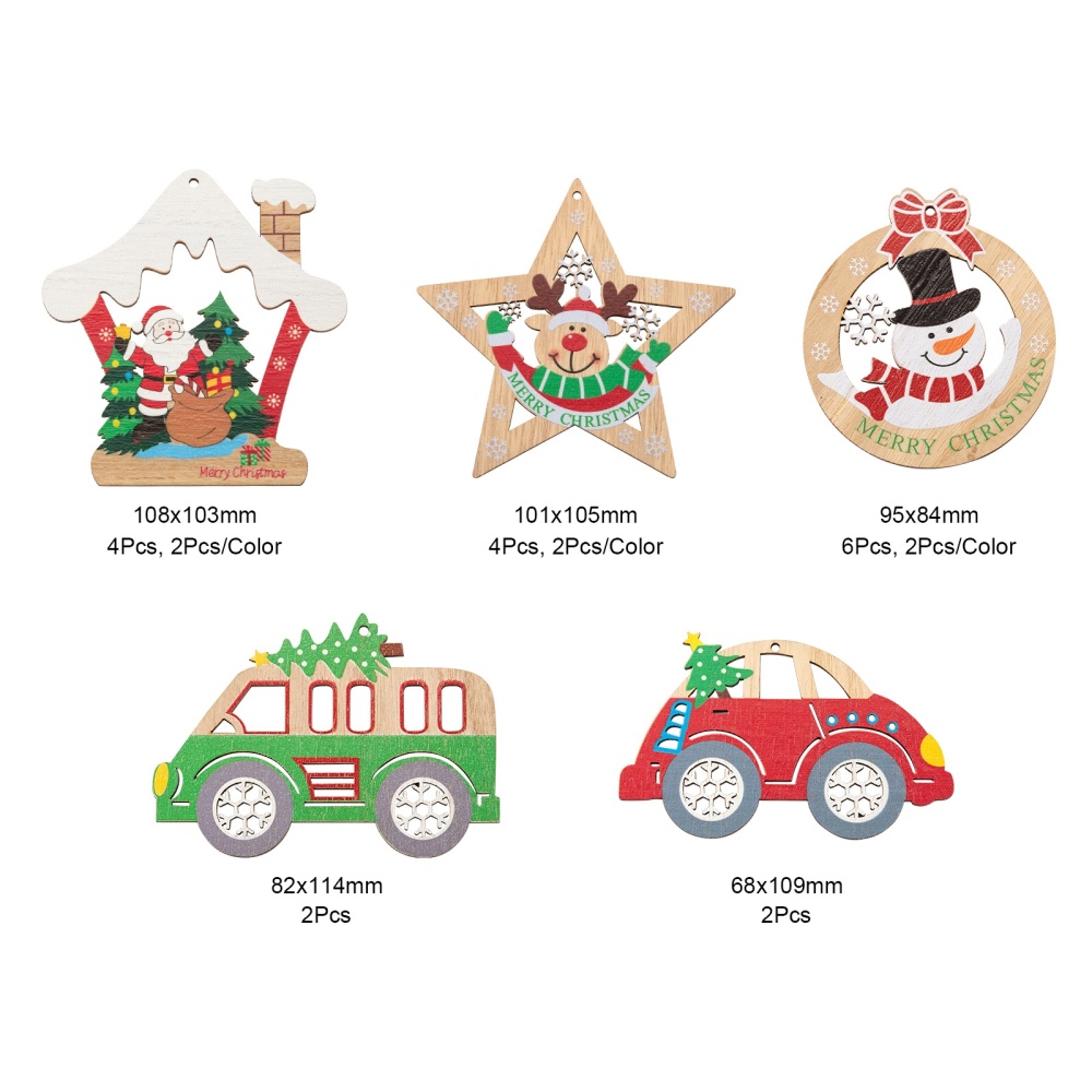 Drevené farebné vianočné ozdoby 68-106x84-114x2-3mm, 18 ks