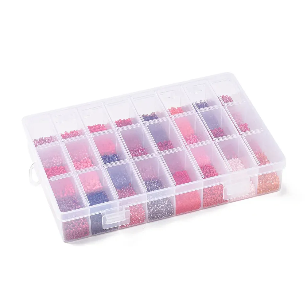 24 farieb rokajl korálok Červené odtiene 1.5-2.5x1.5-2mm, 288g / bal.