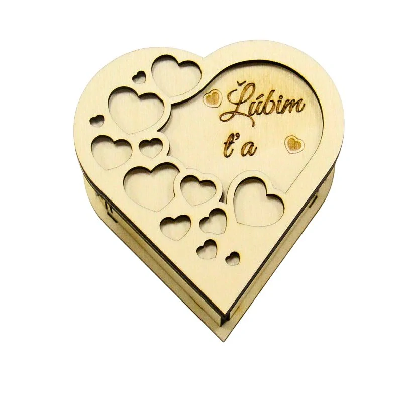 Drevená krabička Srdiečko s vlastným textom 95x99x53mm, 1 ks