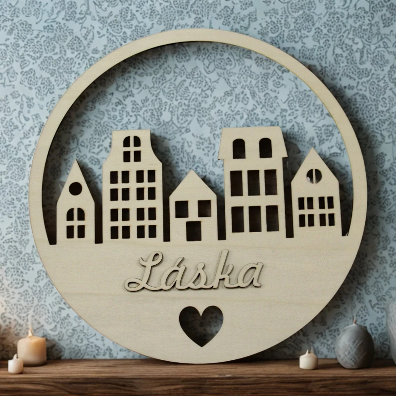 Drevený veniec s domčekmi 27,3x27,3 cm, 1 ks