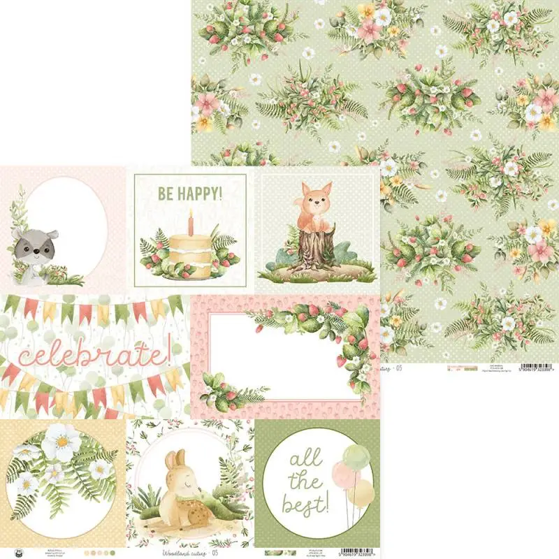 Blok scrapbook papierov Woodland cuties 30,5x30,5cm, 12 ks + 2 bonusové