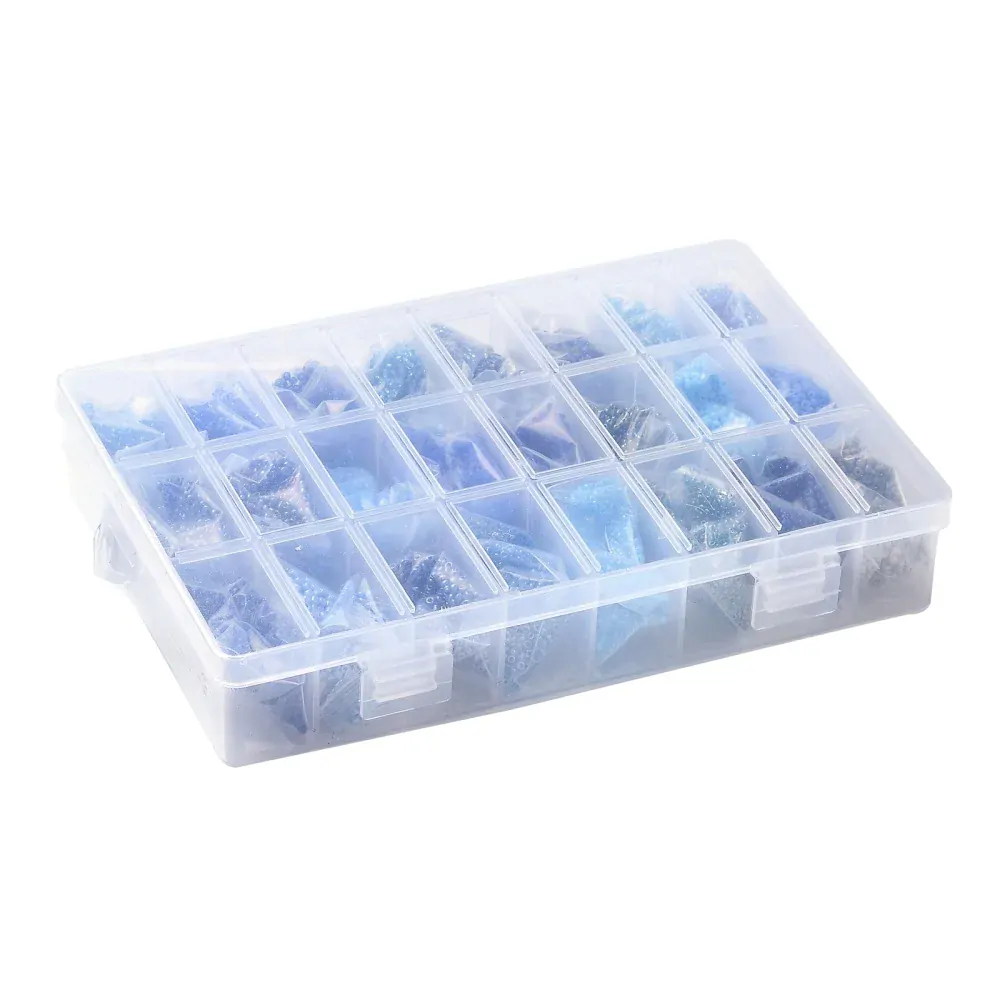 24 farieb rokajl korálok Modré odtiene 1.5-2.5x1.5-2mm, 288g / bal.