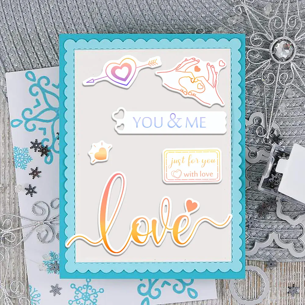 Vyrezávacia šablóna Nápisy Love + pečiatky, 1 sada