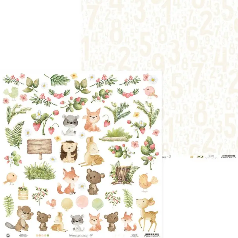 Blok scrapbook papierov Woodland cuties 30,5x30,5cm, 12 ks + 2 bonusové