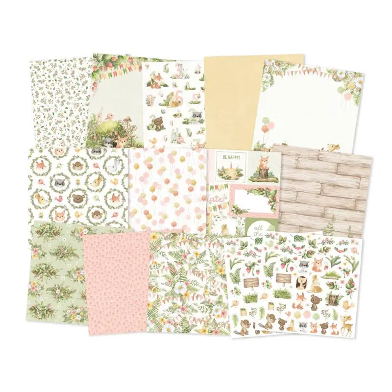 Blok scrapbook papierov Woodland cuties 30,5x30,5cm, 12 ks + 2 bonusové