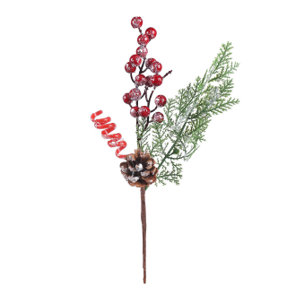 Umelá vianočná vetvička Tuje s bobuľkami, 1 ks