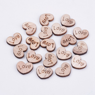 Drevené srdiečko s nápisom Love 12x15x2mm, 20 ks