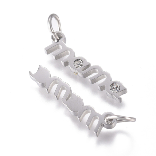 Kovový prívesok Nápis Mama so zirkóniom z chirurgickej ocele 17x4.5x1.5mm, 1 ks