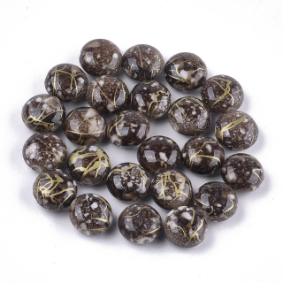 Plastové korálky maľované striekaním a kreslením, ploché okrúhle, 10,5 x 6,5 mm, 50 ks / balenie