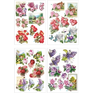 3D Papierové decoupage motívy, kvety a motýle, 21x30 cm, 4 listy/ 1 bal.