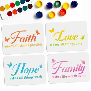 Šablóna Faith Love Hope Family 210x297mm, 4 ks / bal.