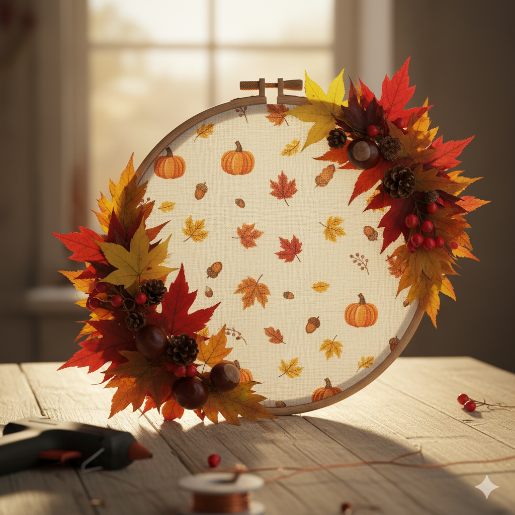 Jesenný obraz z látky